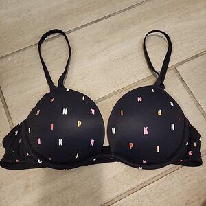 Victorias Secret Pink Push Up Bra 32A Black Logo Underwire Padded